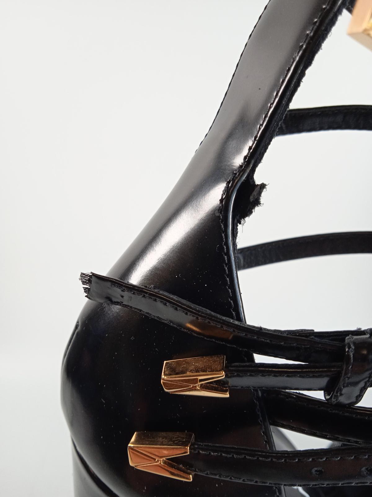 VERSACE Ladies Black Leather Triple Strap Platform Pump Shoes IT38 UK5 NEW