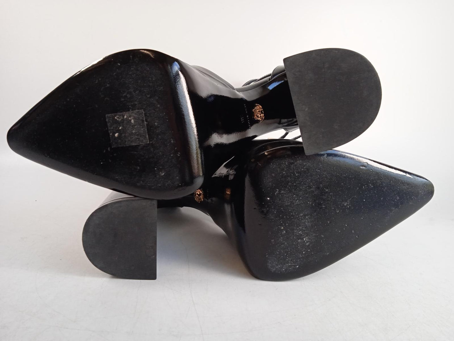 VERSACE Ladies Black Leather Triple Strap Platform Pump Shoes IT38 UK5 NEW