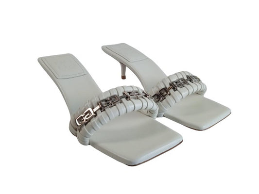 GIVENCHY Ladies White Leather Double G Chain Woven Mules Size EU40 UK7 NEW