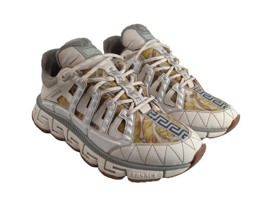 VERSACE Men's White & Grey Trigreca Chunky Lace-Up Trainers Size IT43 UK10 NEW