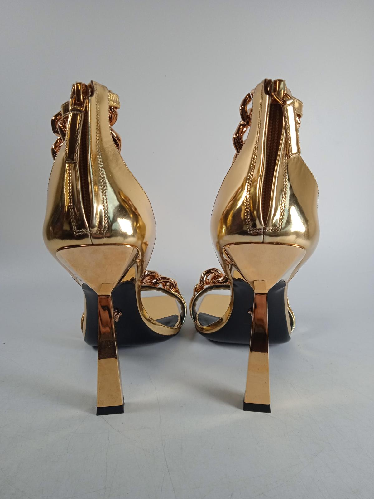 VERSACE Ladies Gold Calf Leather Medusa Chain Strap Sandals Size EU40 UK7 NEW