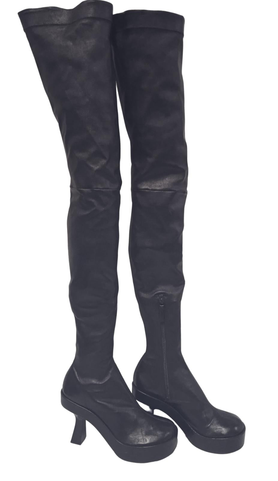 VERSACE Ladies Black Leather Thigh Length High Heel Boots EU40 UK7 NEW