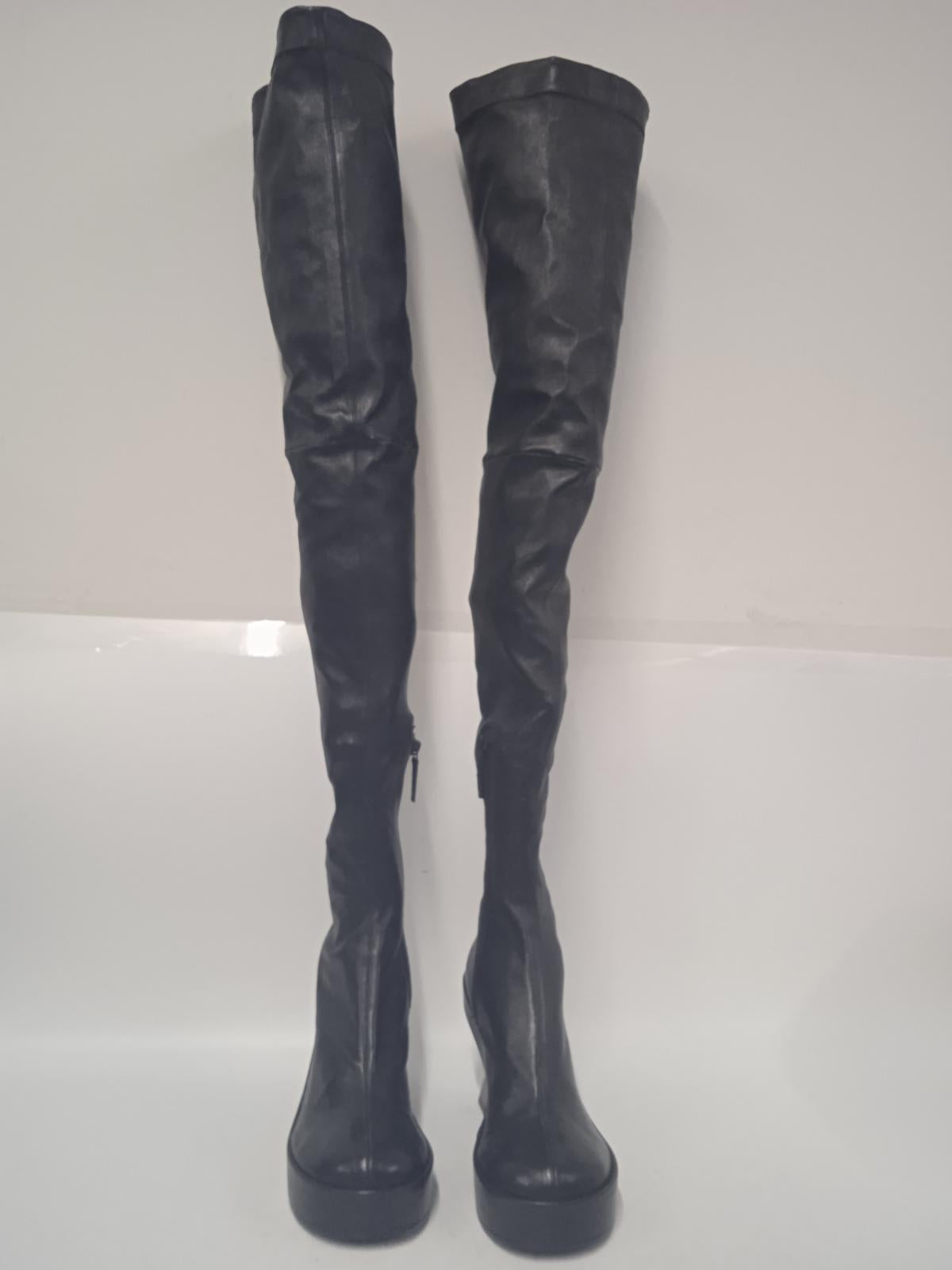 VERSACE Ladies Black Leather Thigh Length High Heel Boots EU40 UK7 NEW