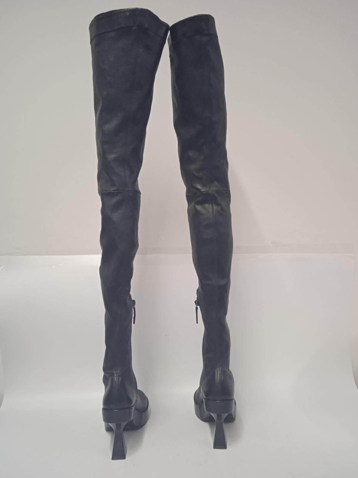 VERSACE Ladies Black Leather Thigh Length High Heel Boots EU40 UK7 NEW