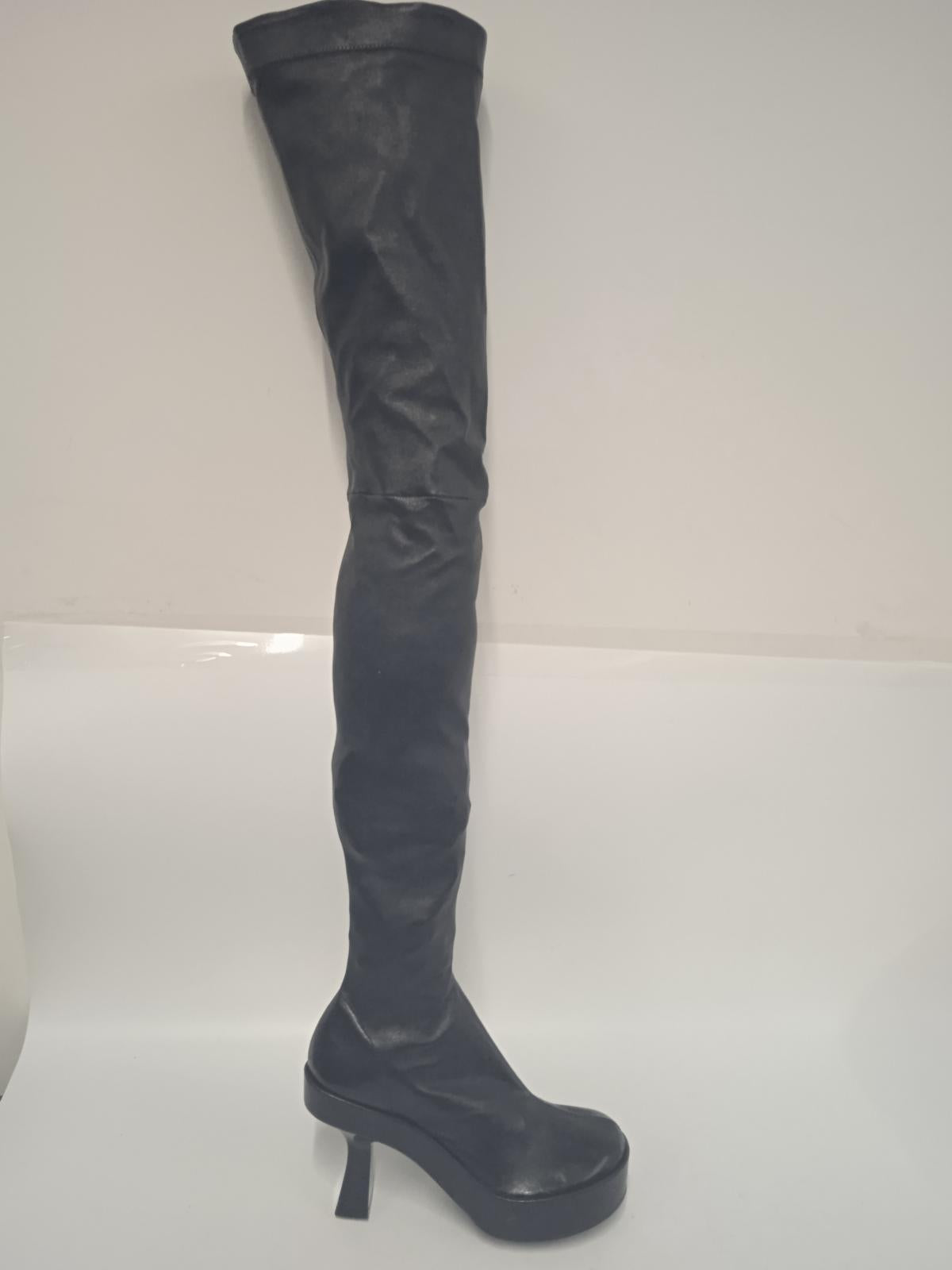 VERSACE Ladies Black Leather Thigh Length High Heel Boots EU40 UK7 NEW