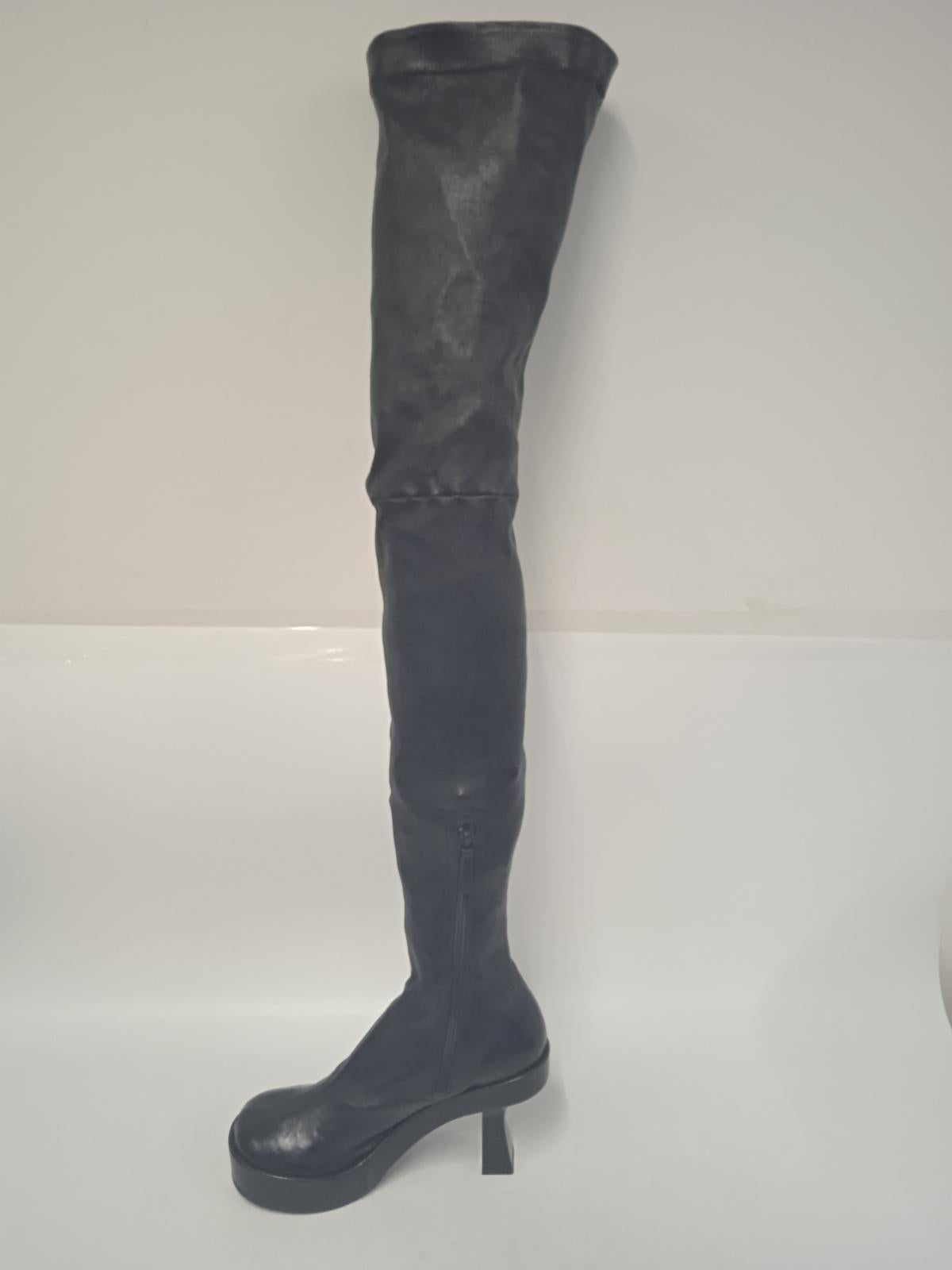 VERSACE Ladies Black Leather Thigh Length High Heel Boots EU40 UK7 NEW