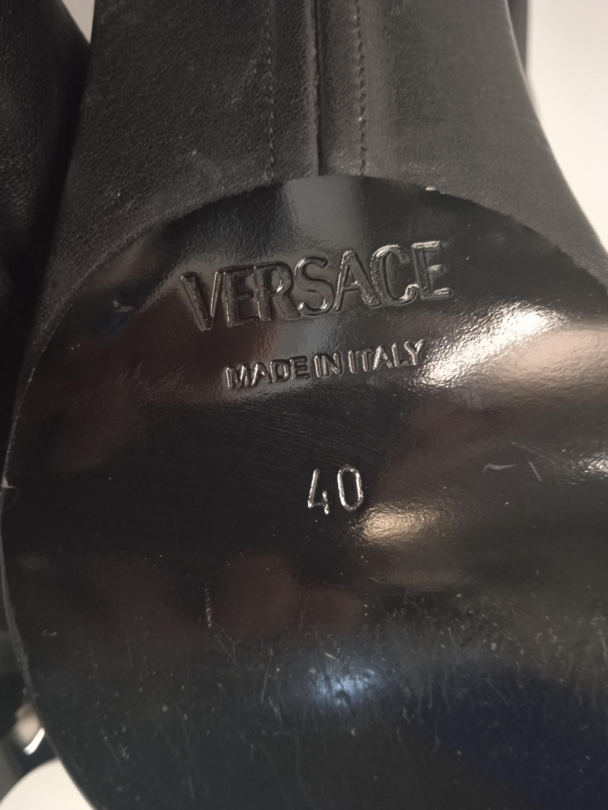 VERSACE Ladies Black Leather Thigh Length High Heel Boots EU40 UK7 NEW