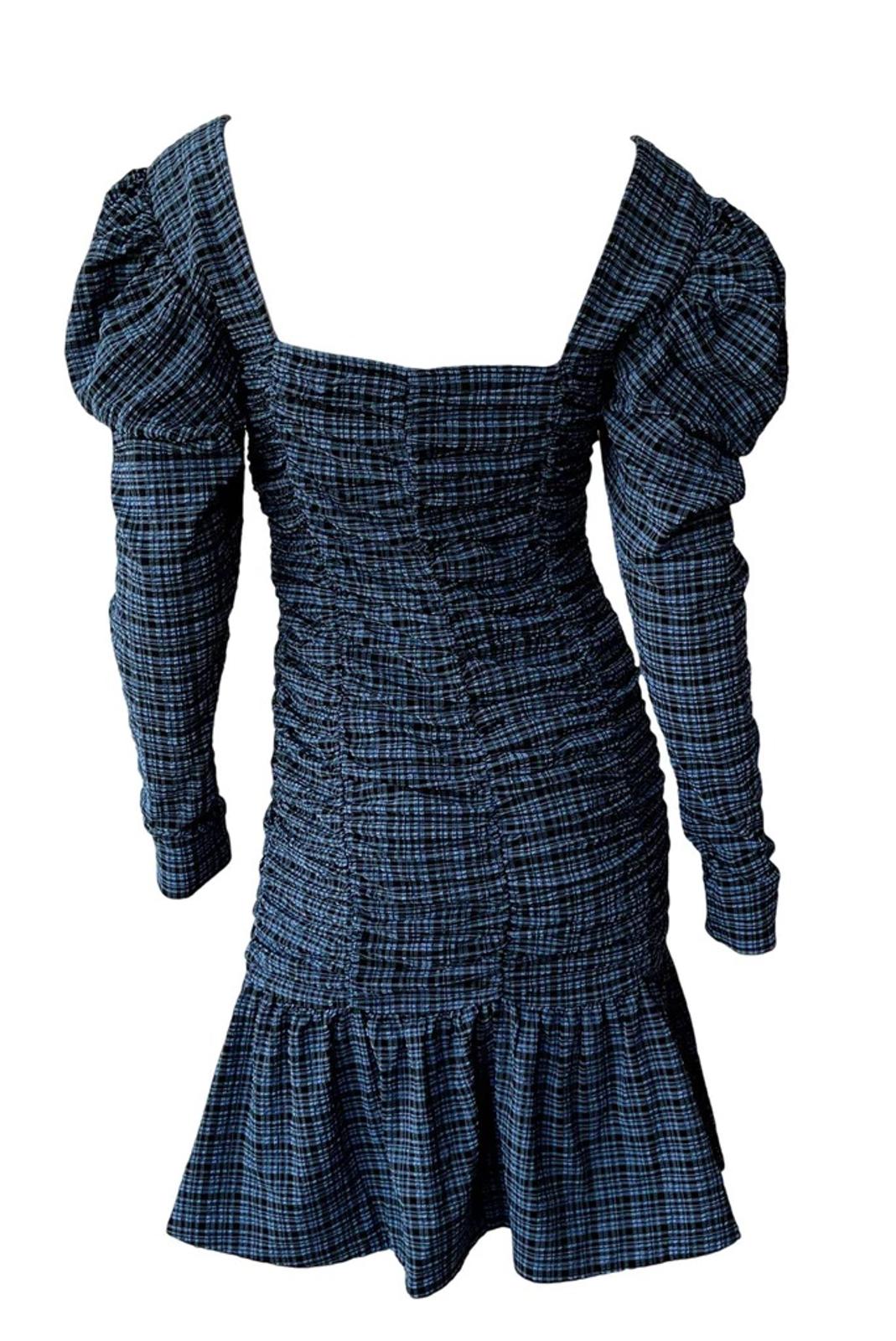 GANNI Seersucker Peplum Square Neck Long Sleeve Midi Dress EU42 UK14 RRP225 BNWT