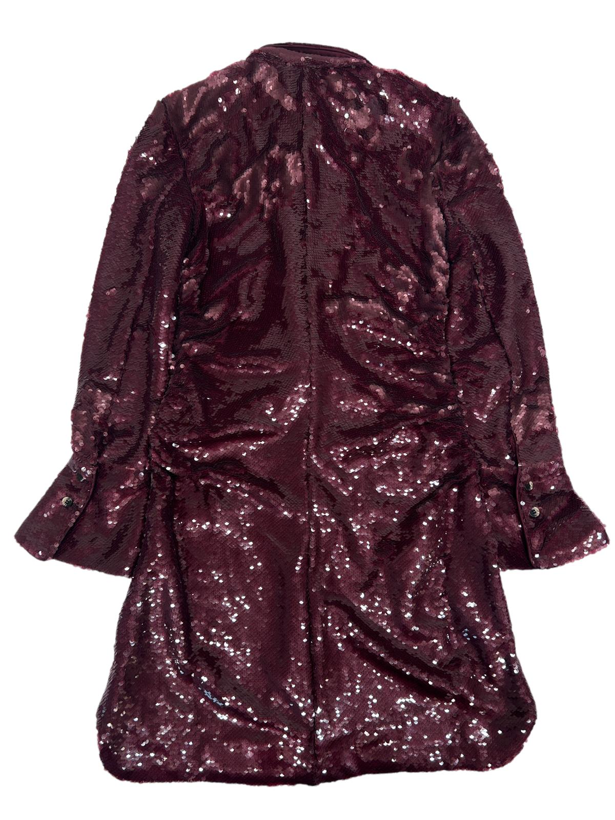 GANNI Sequin Shirt Dress Flare Cuff Mini Dress Burgundy Red EU34 UK6 RRP465 BNWT