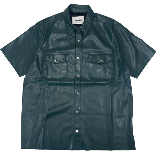 NANUSHKA Adam Vegan Leather Short Sleeve Popper Shirt Green M RRP365 BNWT