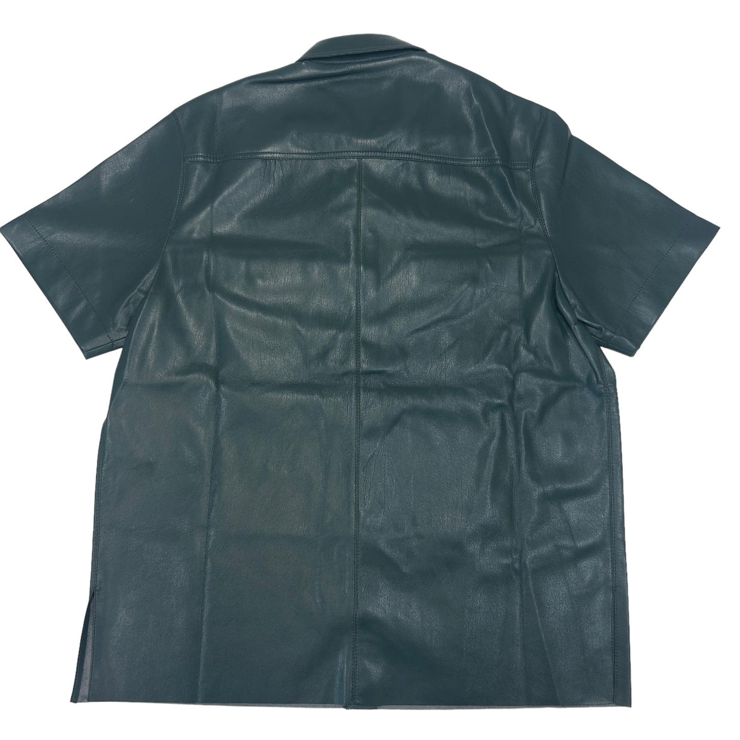 NANUSHKA Adam Vegan Leather Short Sleeve Popper Shirt Green L RRP365 BNWT