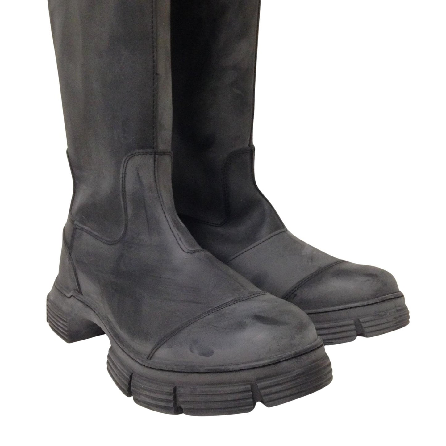 GANNI Rubber Knee High Toe Cap Boot Black Aged Ladies EU41 UK7 RRP445 BNIB