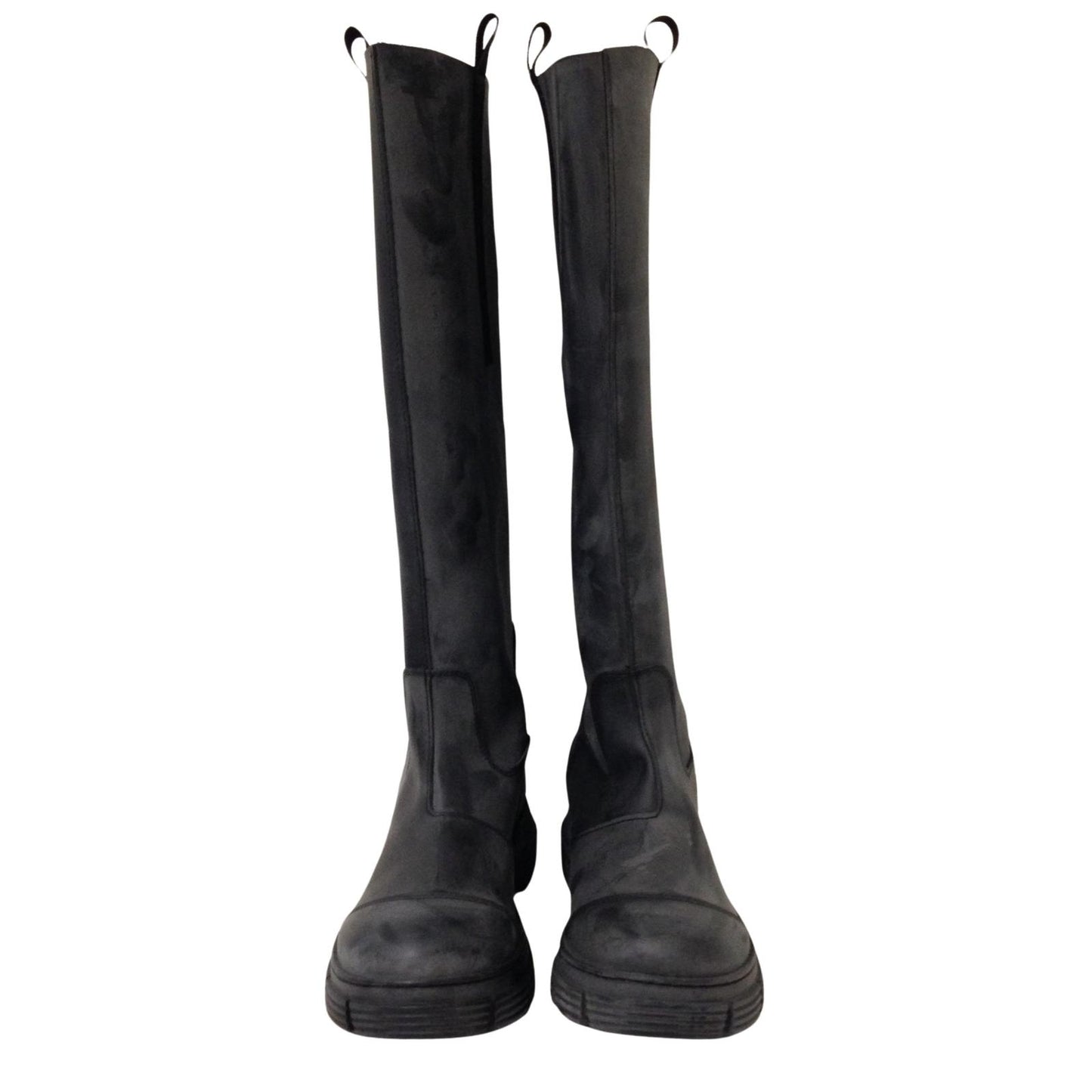 GANNI Rubber Knee High Toe Cap Boot Black Aged Ladies EU41 UK7 RRP445 BNIB
