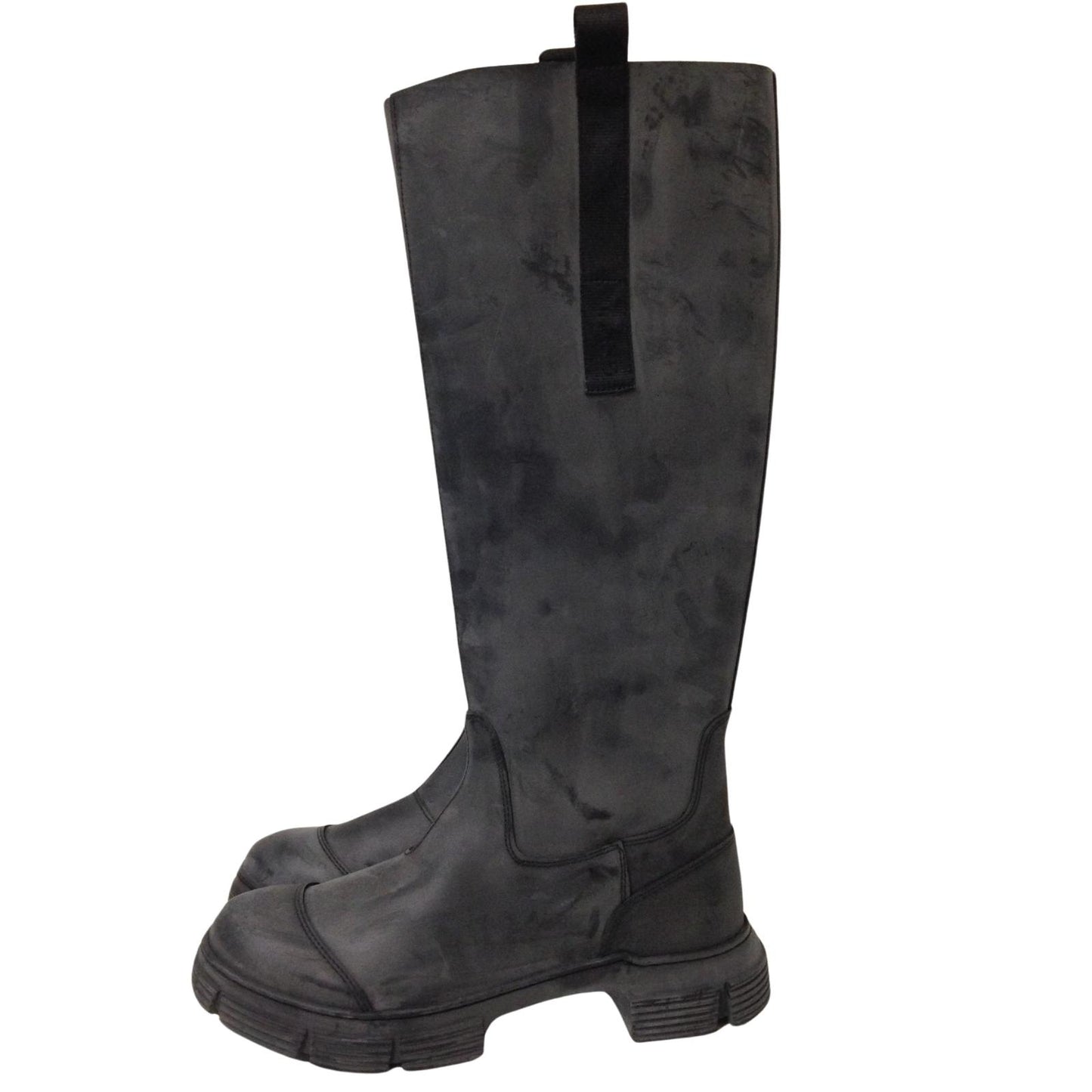 GANNI Rubber Knee High Toe Cap Boot Black Aged Ladies EU41 UK7 RRP445 BNIB