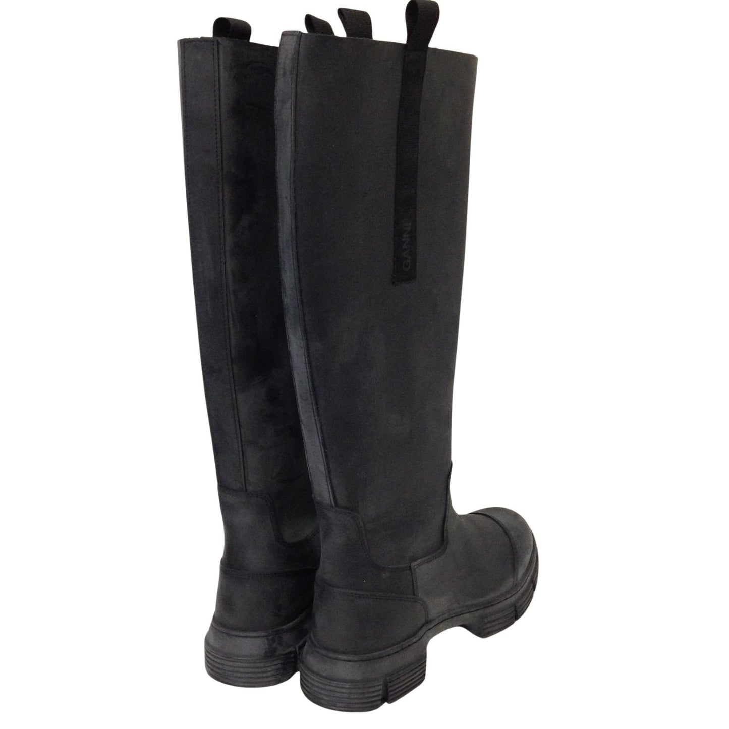 GANNI Rubber Knee High Toe Cap Boot Black Aged Ladies EU41 UK7 RRP445 BNIB