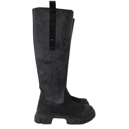 GANNI Knee High Boot Round Rubber Toe Cap Black Leather EU36 UK3 RRP375 BNIB