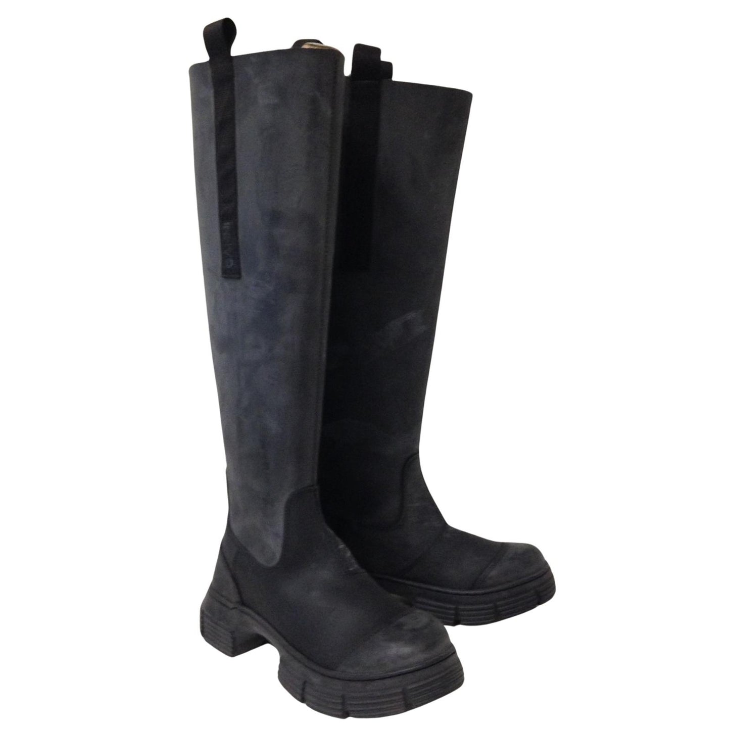 GANNI Knee High Boot Round Rubber Toe Cap Black Leather EU36 UK3 RRP375 BNIB