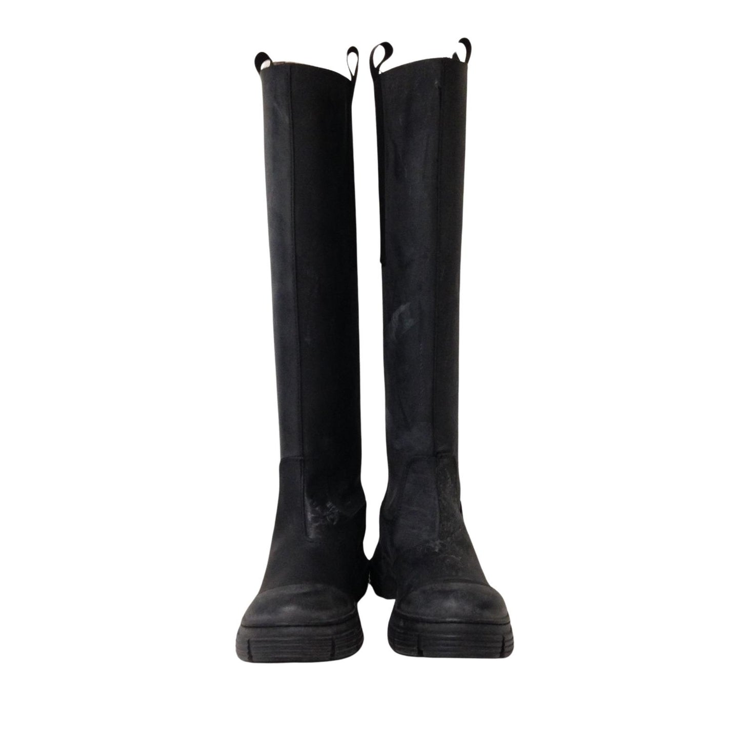GANNI Knee High Boot Round Rubber Toe Cap Black Leather EU36 UK3 RRP375 BNIB