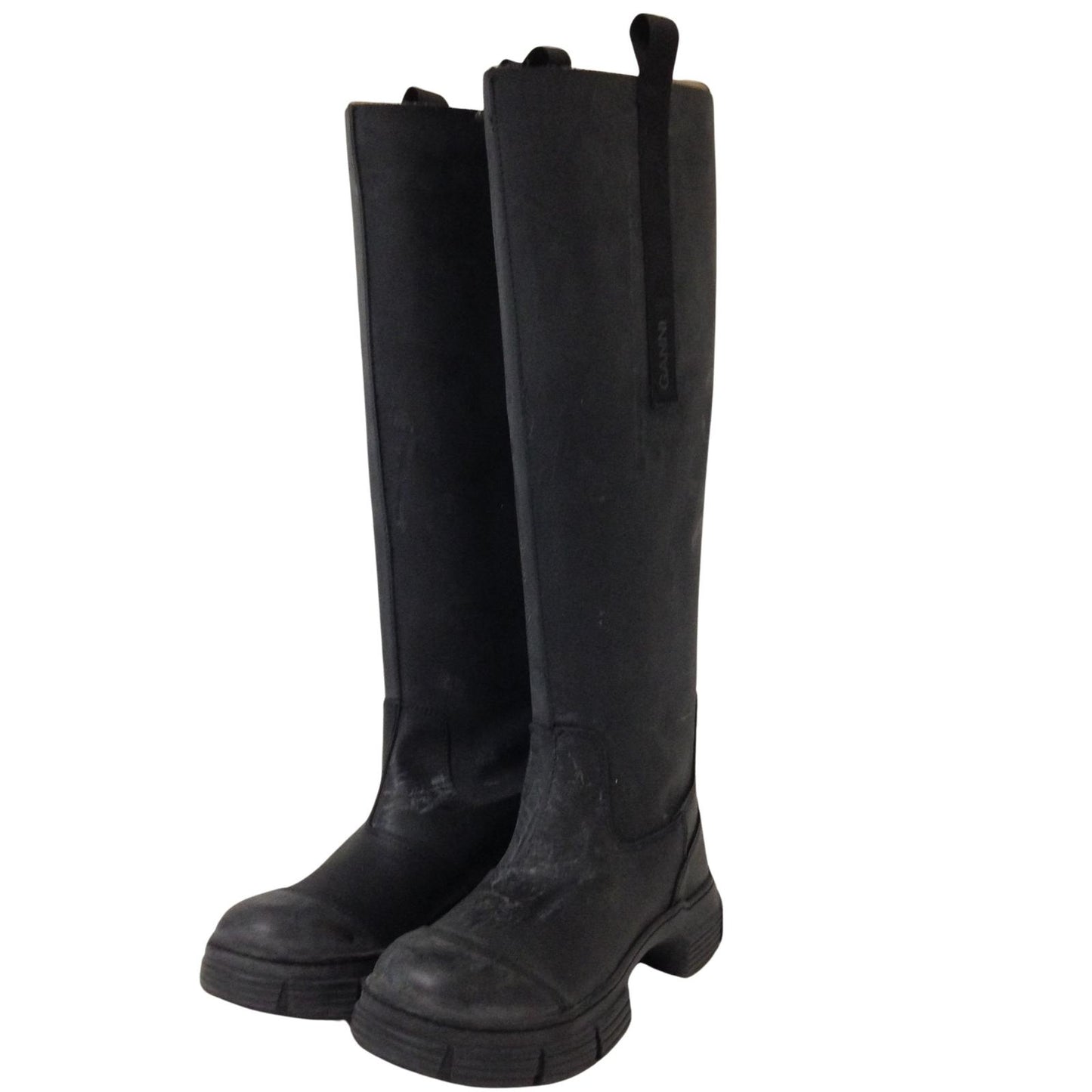 GANNI Knee High Boot Round Rubber Toe Cap Black Leather EU36 UK3 RRP375 BNIB