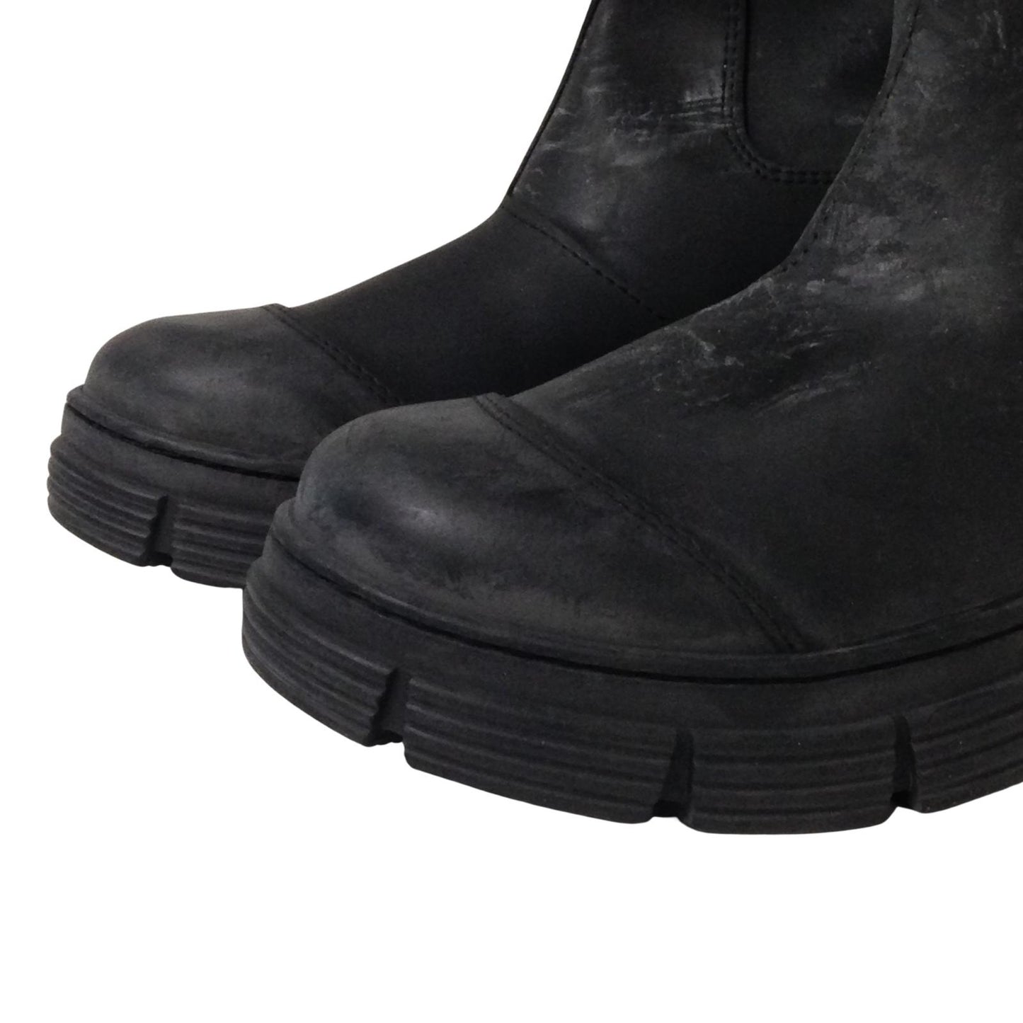GANNI Knee High Boot Round Rubber Toe Cap Black Leather EU36 UK3 RRP375 BNIB