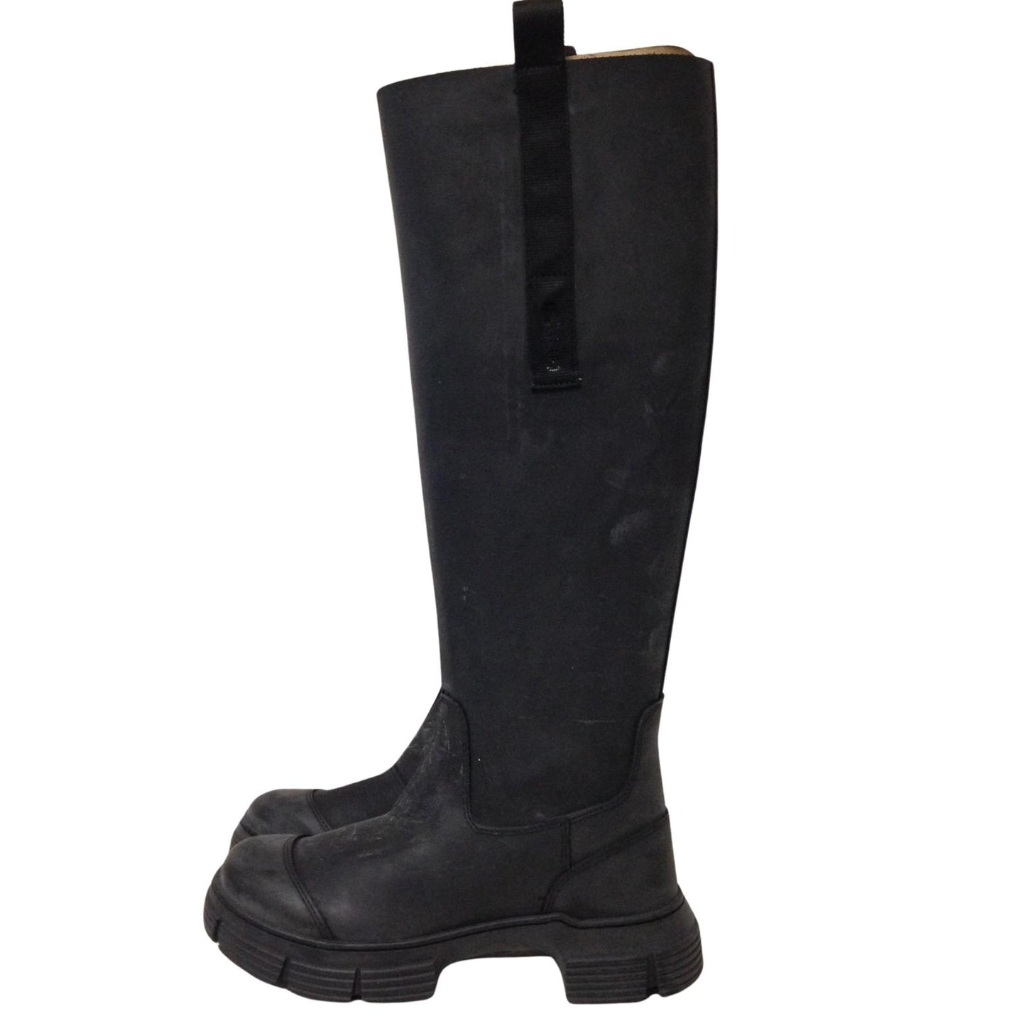 GANNI Knee High Boot Round Rubber Toe Cap Black Leather EU36 UK3 RRP375 BNIB