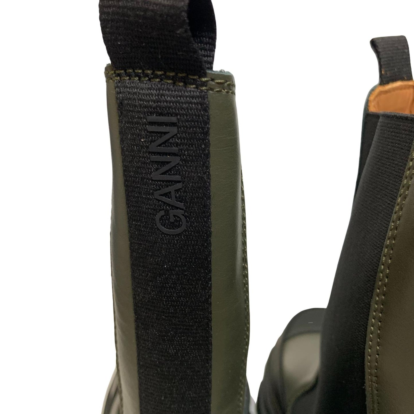 GANNI Ankle Boot Round Rubber Toe Cap Green Leather IT43 UK10 RRP355 BNIB