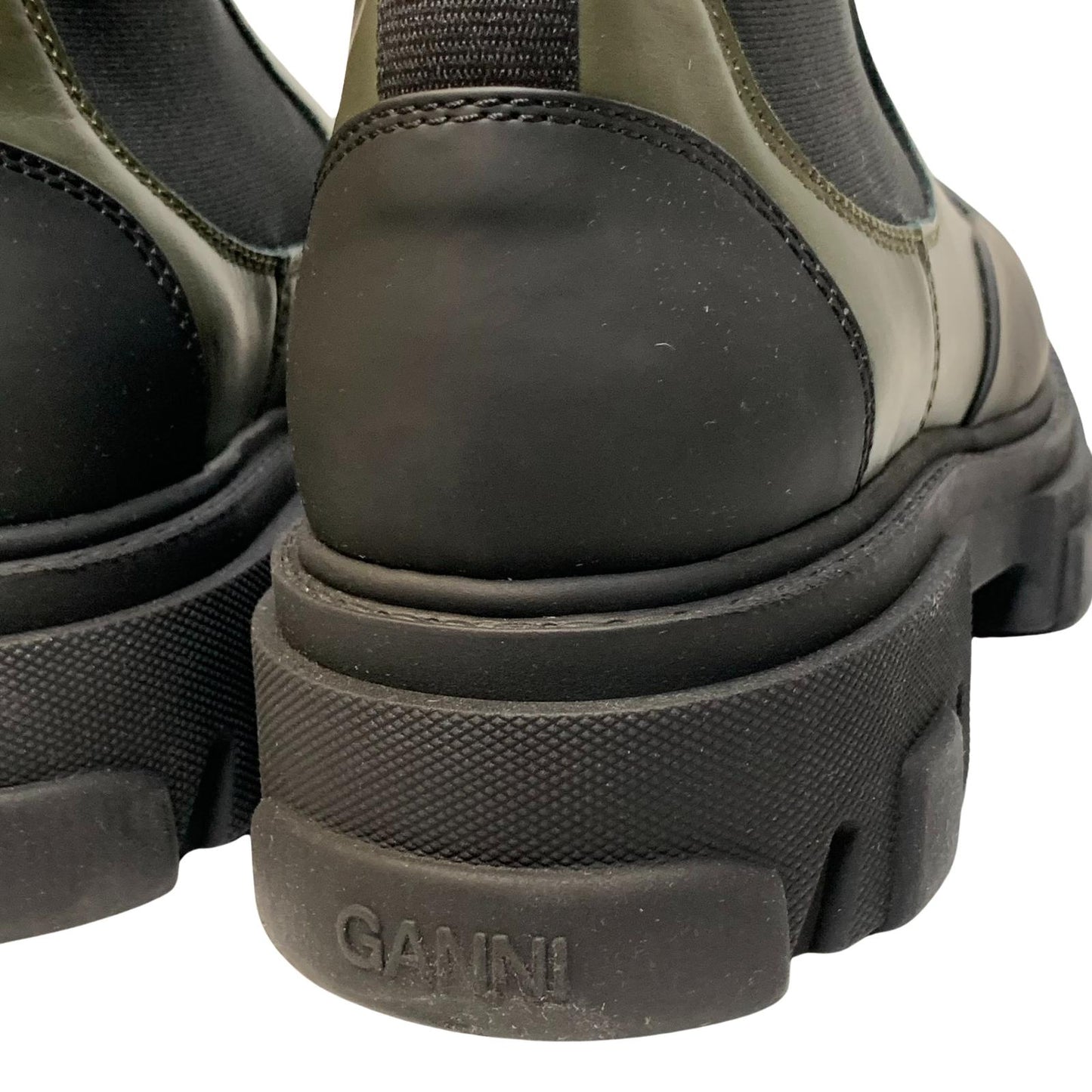 GANNI Ankle Boot Round Rubber Toe Cap Green Leather IT43 UK10 RRP355 BNIB