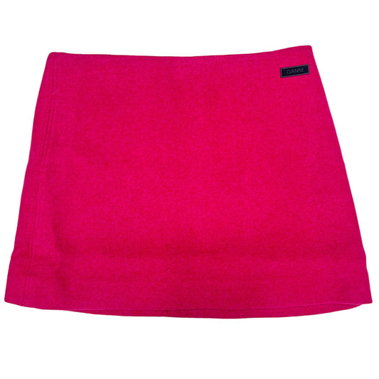 GANNI High Waist Aline Mini Skirt Pink Bright Ladies Size XL NEW RRP 225