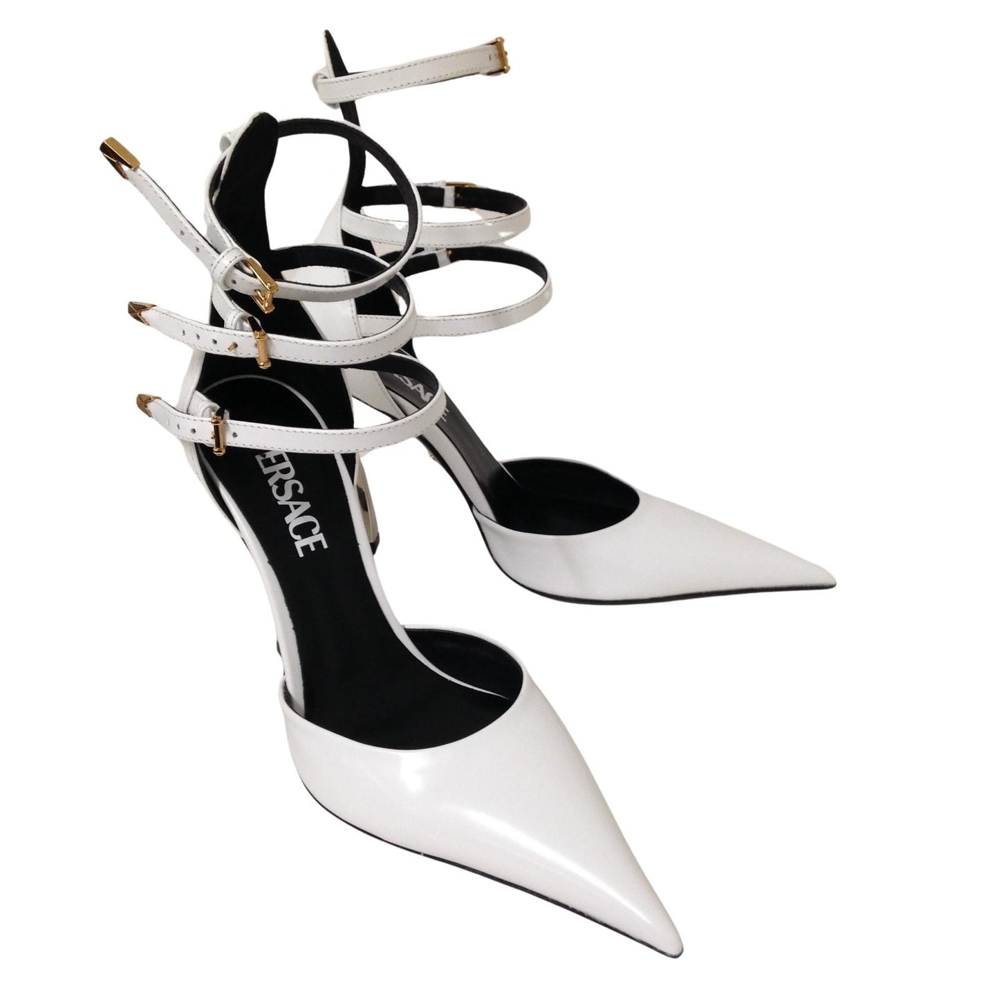 VERSACE Pin Point Heel Triple Strap White Leather Shoe EU36 UK3 RRP1200 BNIB
