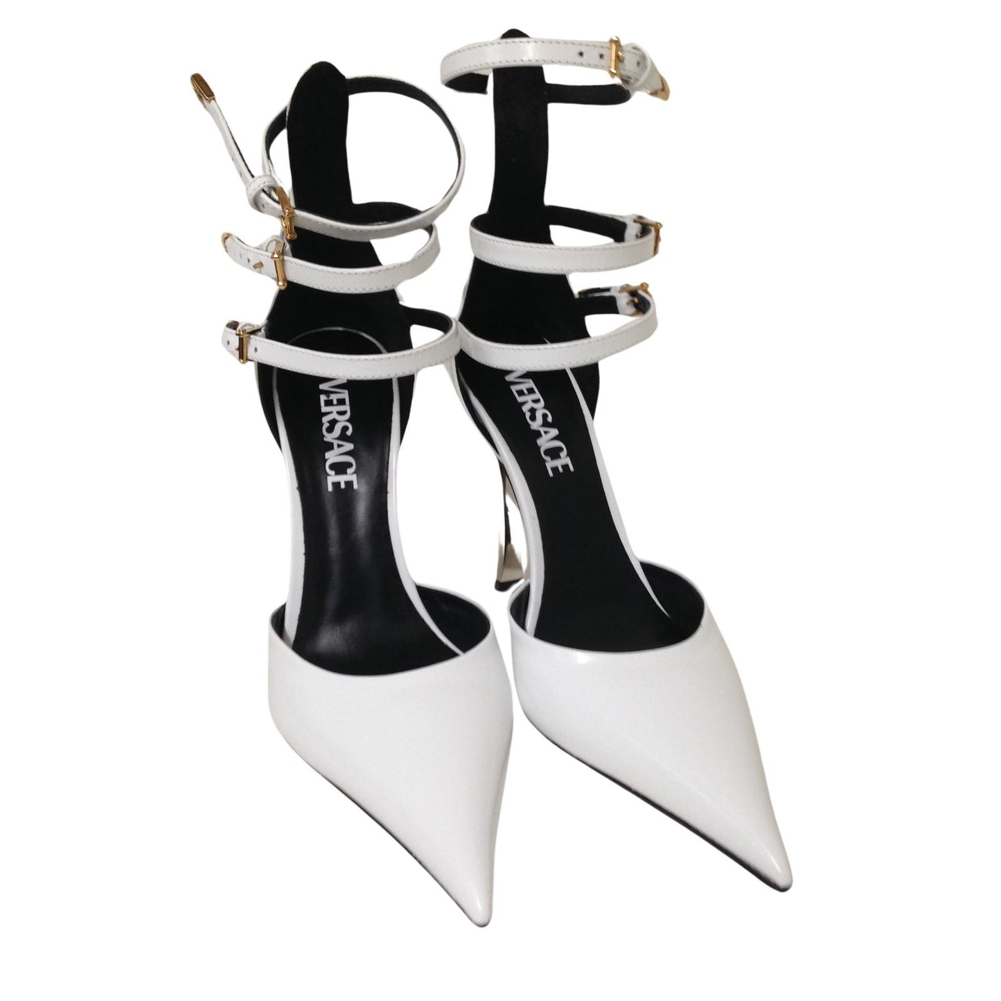 VERSACE Pin Point Heel Triple Strap White Leather Shoe EU36 UK3 RRP1200 BNIB
