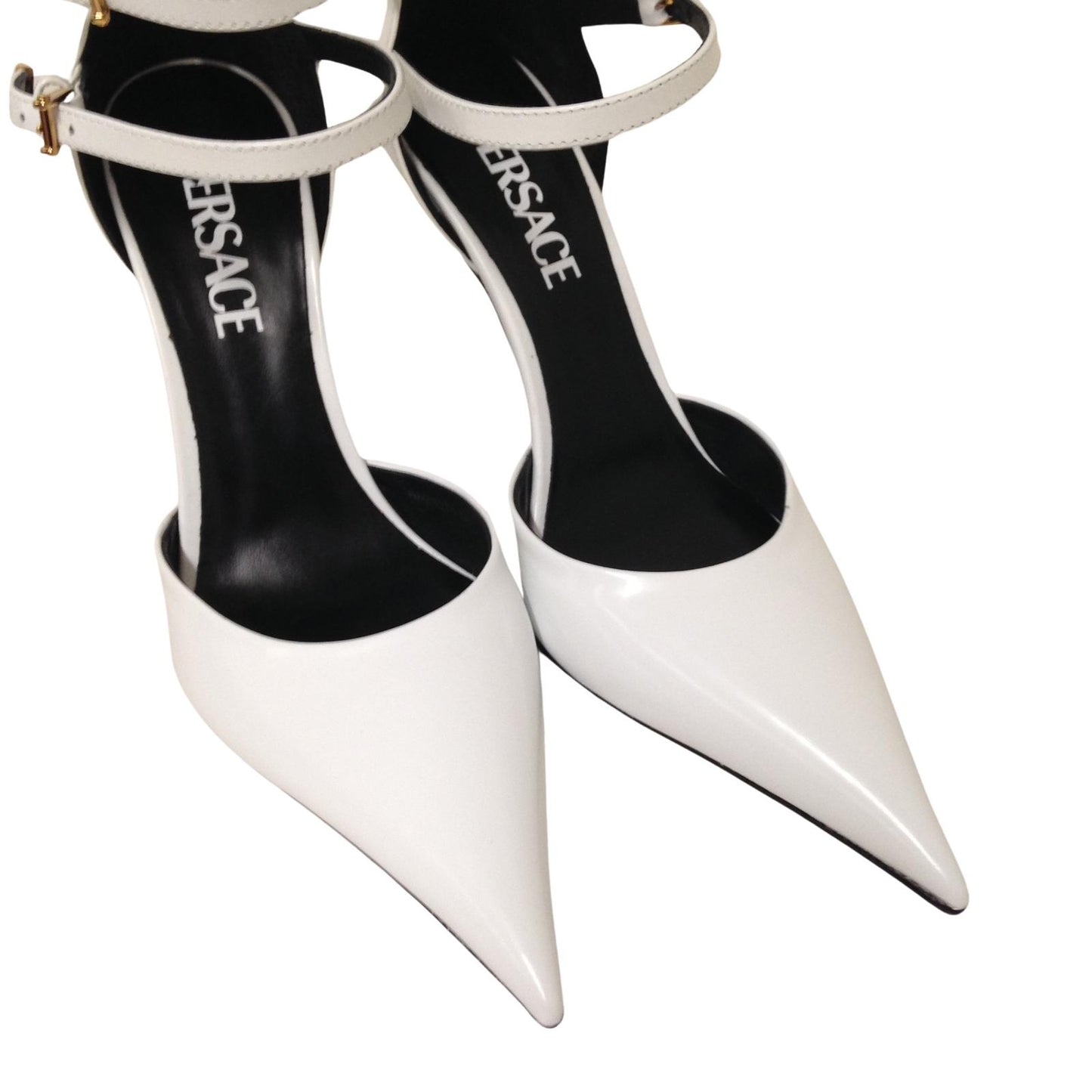 VERSACE Pin Point Heel Triple Strap White Leather Shoe EU36 UK3 RRP1200 BNIB