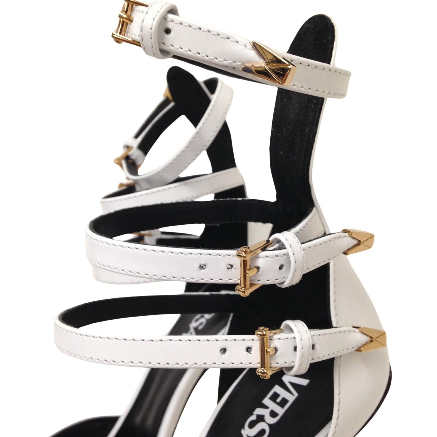 VERSACE Pin Point Heel Triple Strap White Leather Shoe EU36 UK3 RRP1200 BNIB