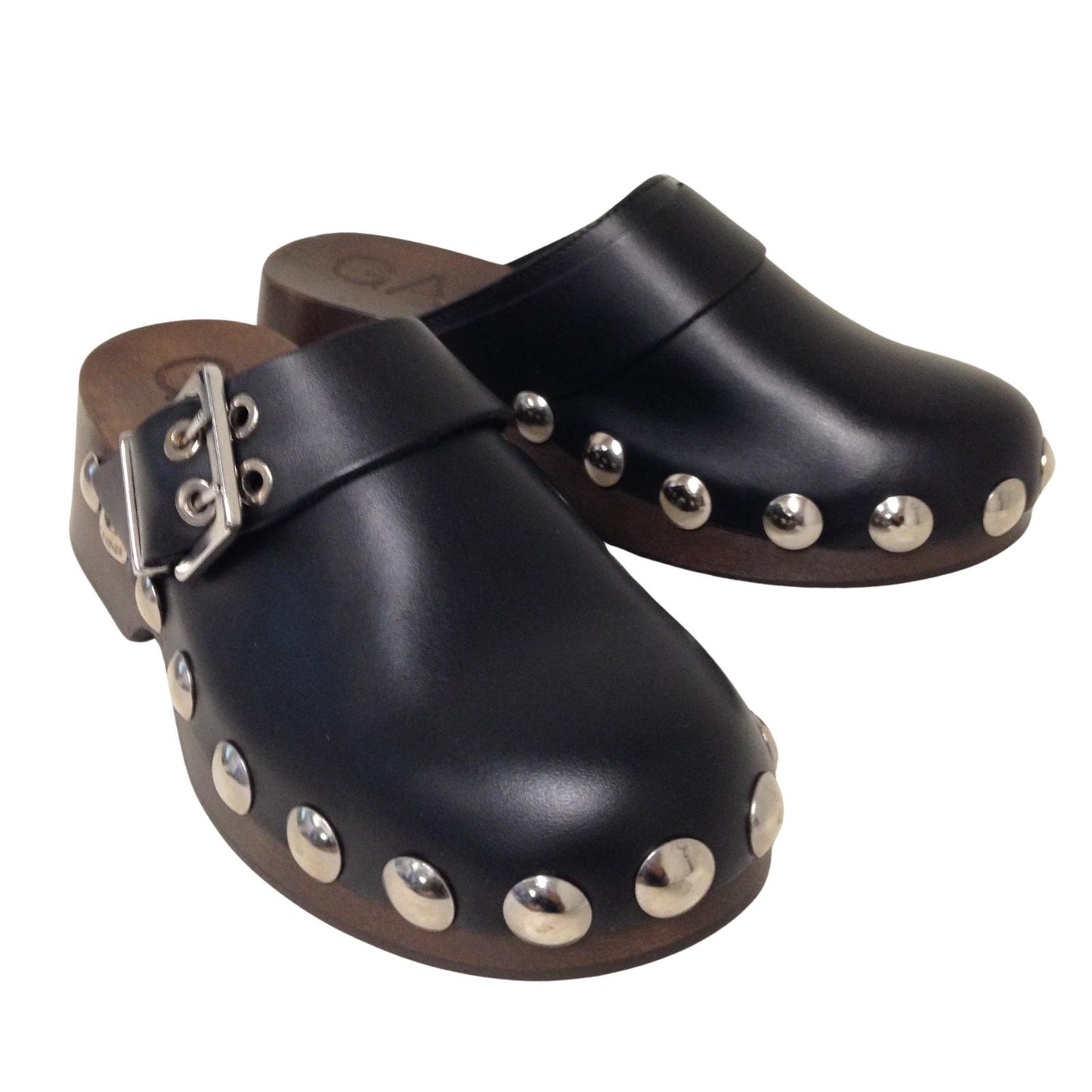 GANNI Studded Clog Flatform Black Leather Wooden Sole Shoe EU37 UK4 RRP295 BNIB