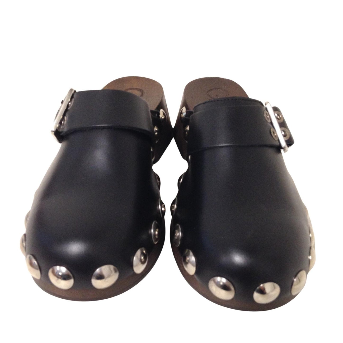 GANNI Studded Clog Flatform Black Leather Wooden Sole Shoe EU37 UK4 RRP295 BNIB