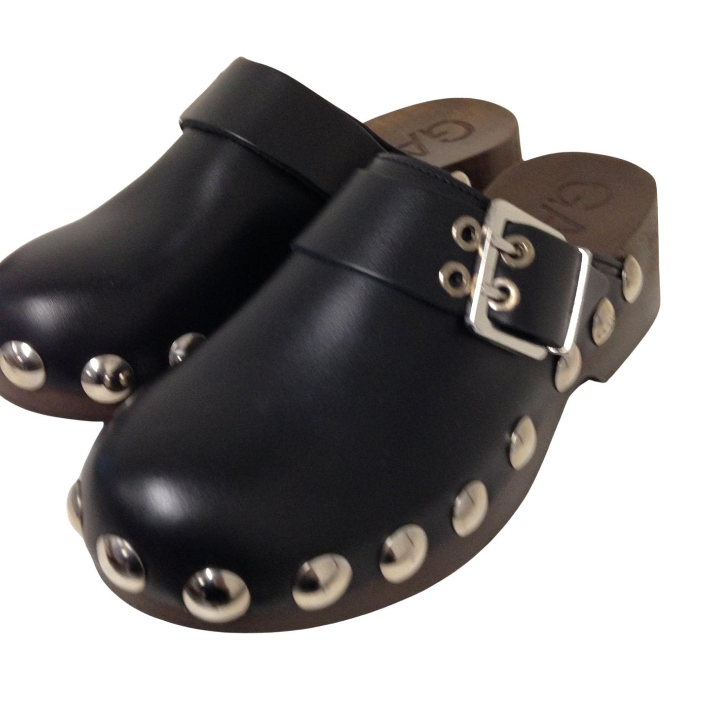 GANNI Studded Clog Flatform Black Leather Wooden Sole Shoe EU37 UK4 RRP295 BNIB