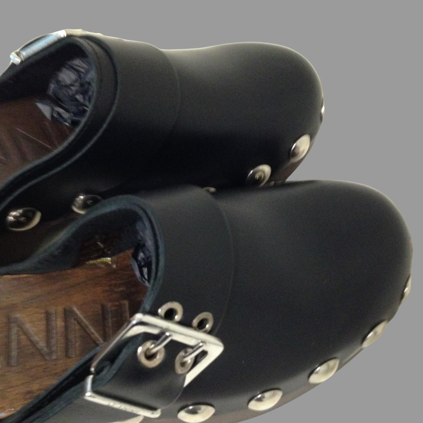 GANNI Studded Clog Flatform Black Leather Wooden Sole Shoe EU37 UK4 RRP295 BNIB