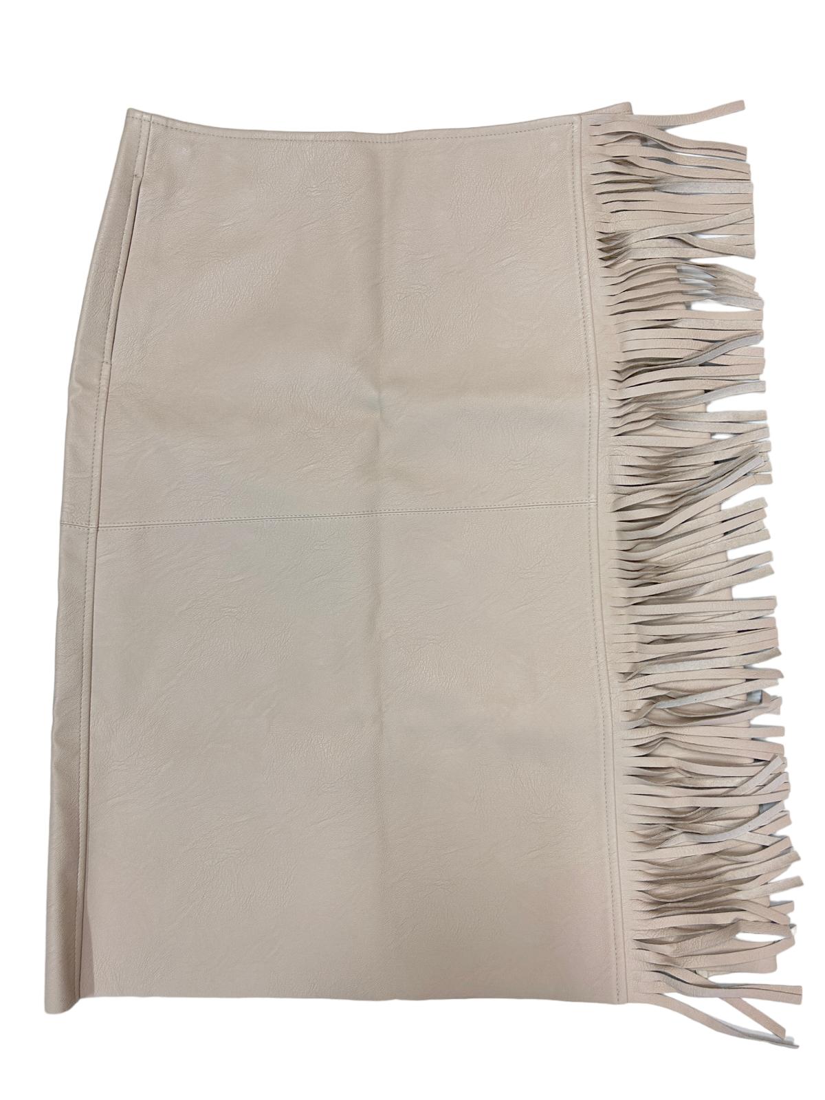 STELLA MCCARTNEY Skirt Side Split Fringe Faux Leather Beige IT40 UK8 RRP795 BNWT
