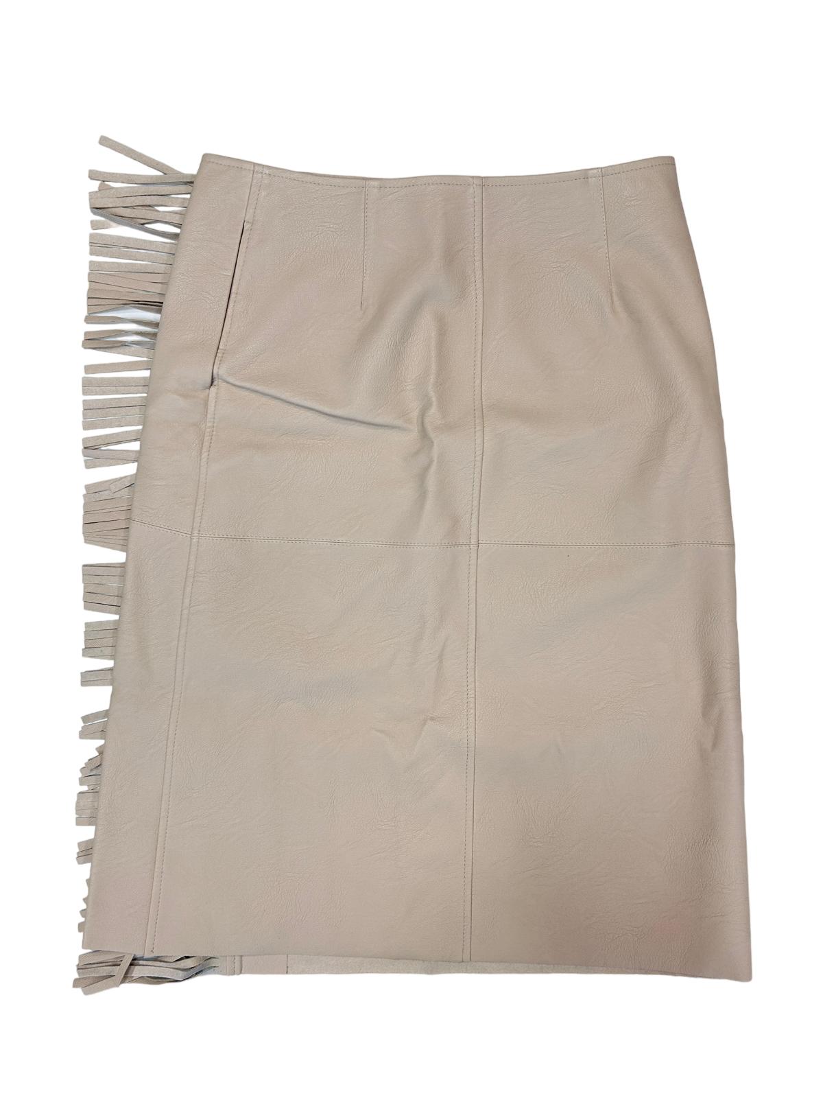 STELLA MCCARTNEY Skirt Side Split Fringe Faux Leather Beige IT40 UK8 RRP795 BNWT