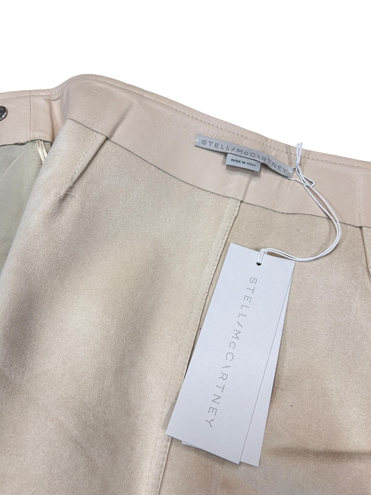 STELLA MCCARTNEY Skirt Side Split Fringe Faux Leather Beige IT40 UK8 RRP795 BNWT