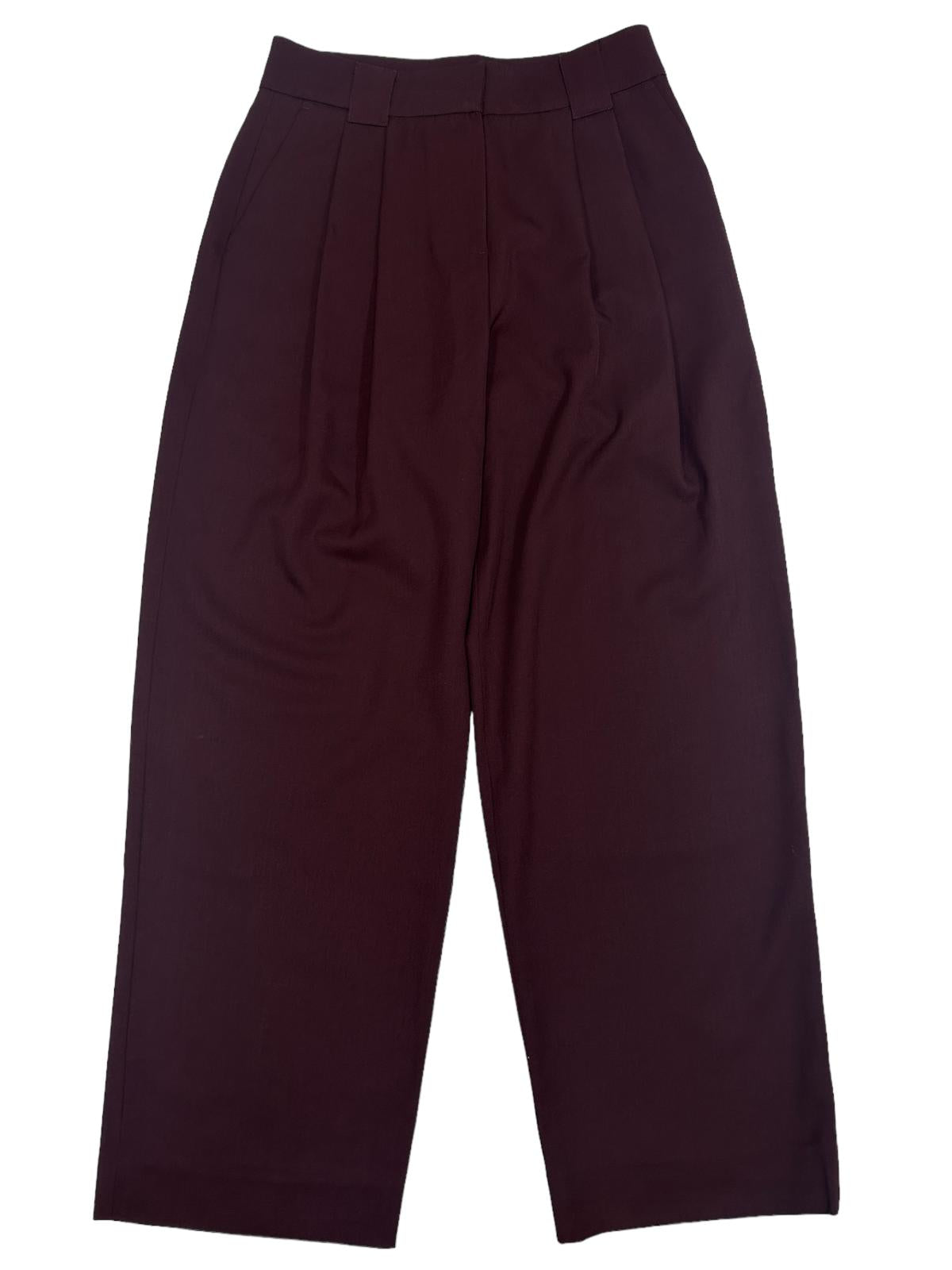 REJINA PYO Freya High Waist Wide Leg Trousers Burgundy Red UK14 RRP395 BNWT