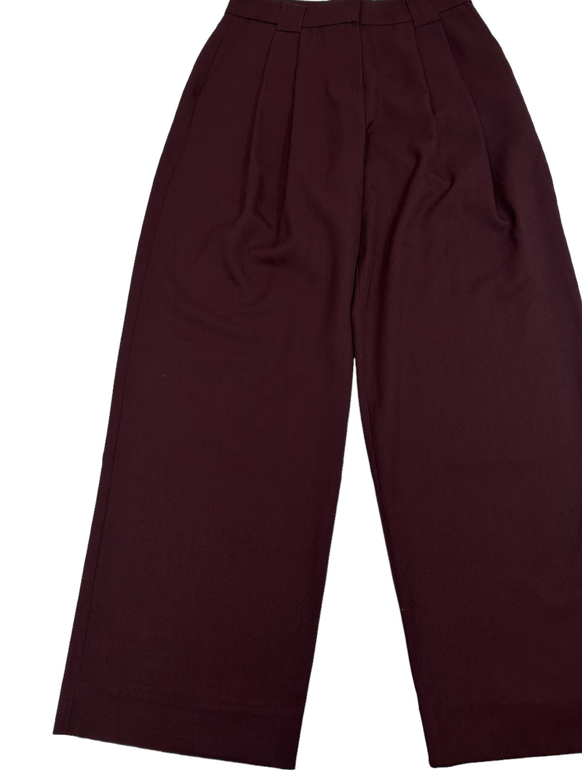 REJINA PYO Freya High Waist Wide Leg Trousers Burgundy Red UK14 RRP395 BNWT