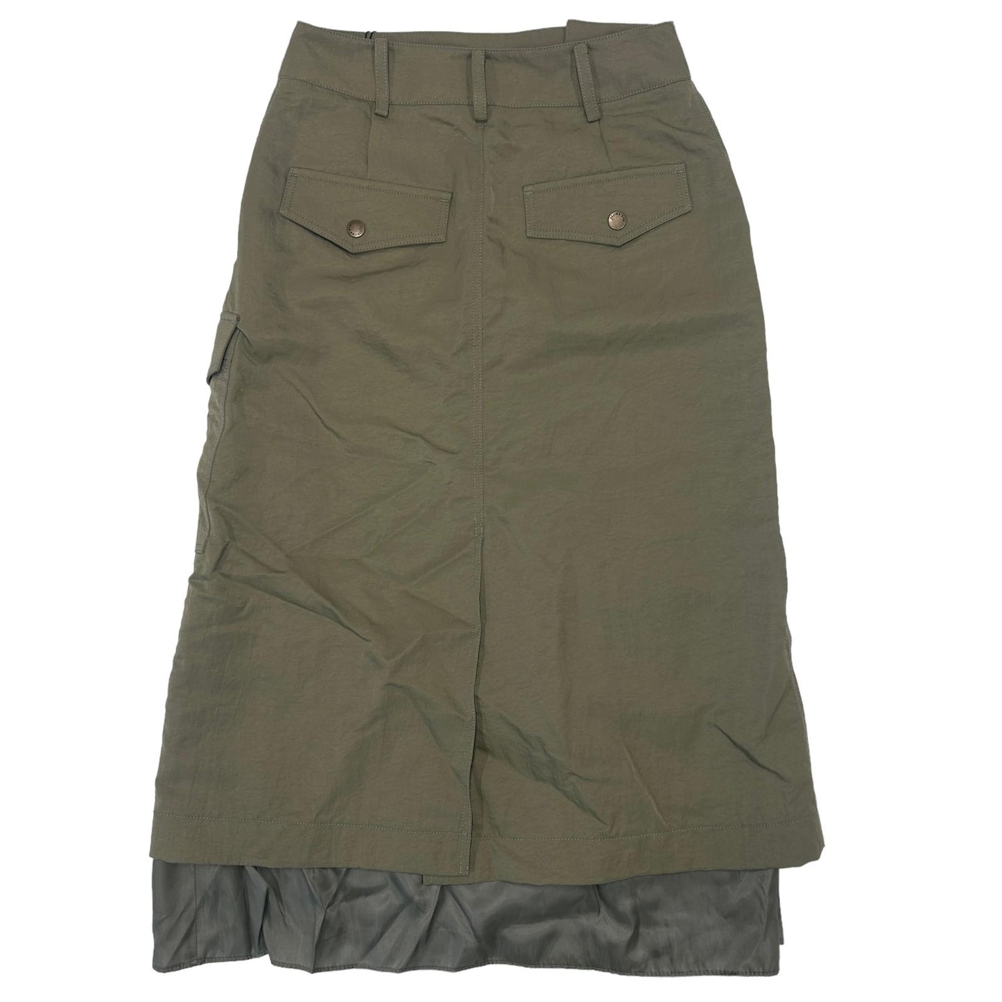 REJINA PYO Leah Zip Asymmetric Layered Midi Skirt Khaki Green UK6 RRP325 BNWT