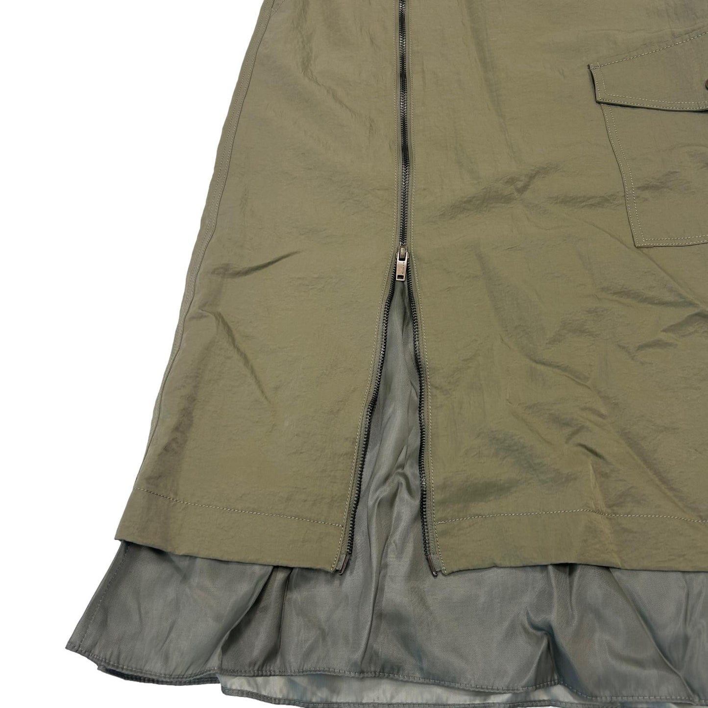 REJINA PYO Leah Zip Asymmetric Layered Midi Skirt Khaki Green UK6 RRP325 BNWT
