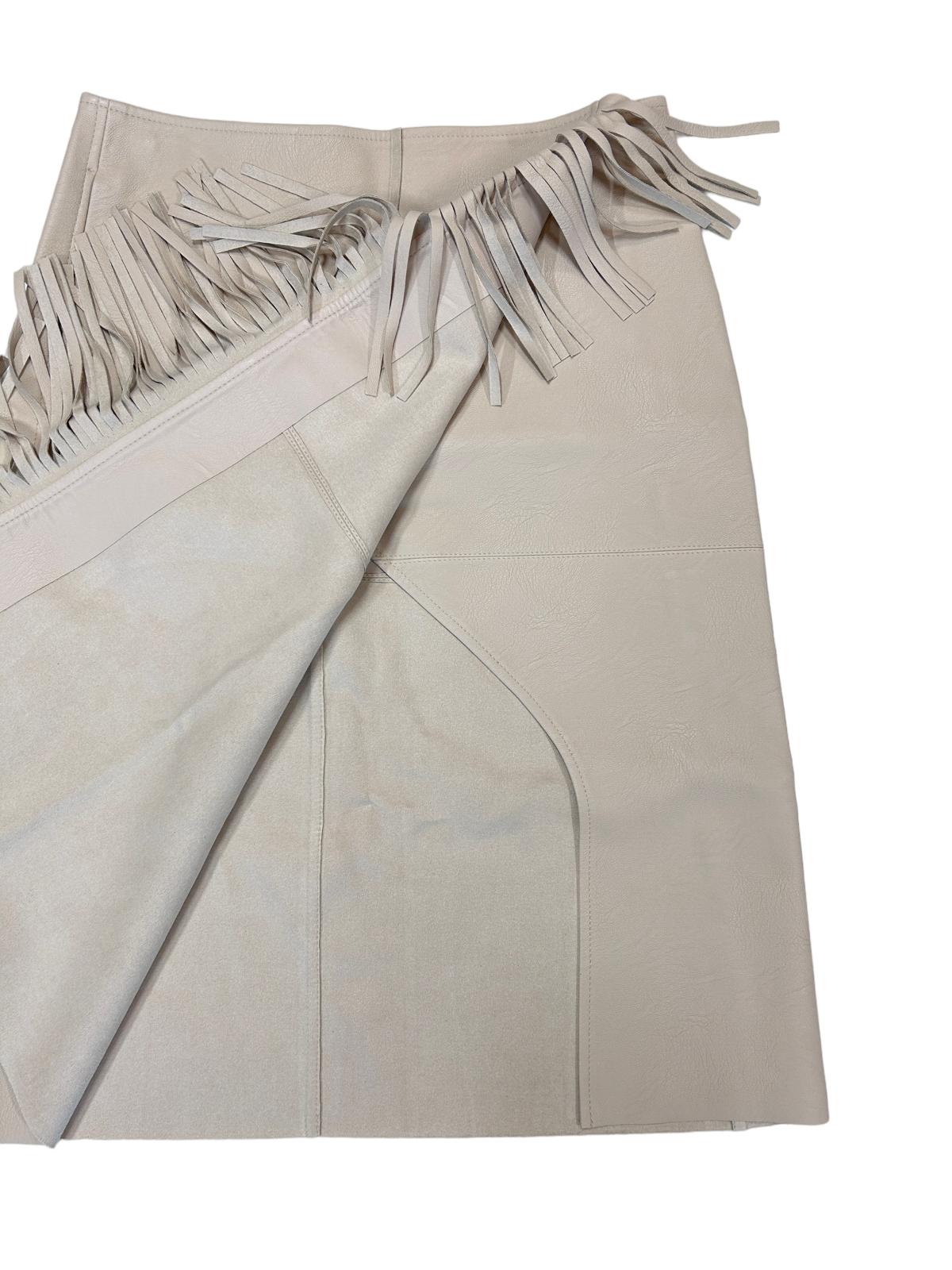 STELLA MCCARTNEY Skirt Split Fringe Faux Leather Beige IT42 UK10 RRP795 BNWT