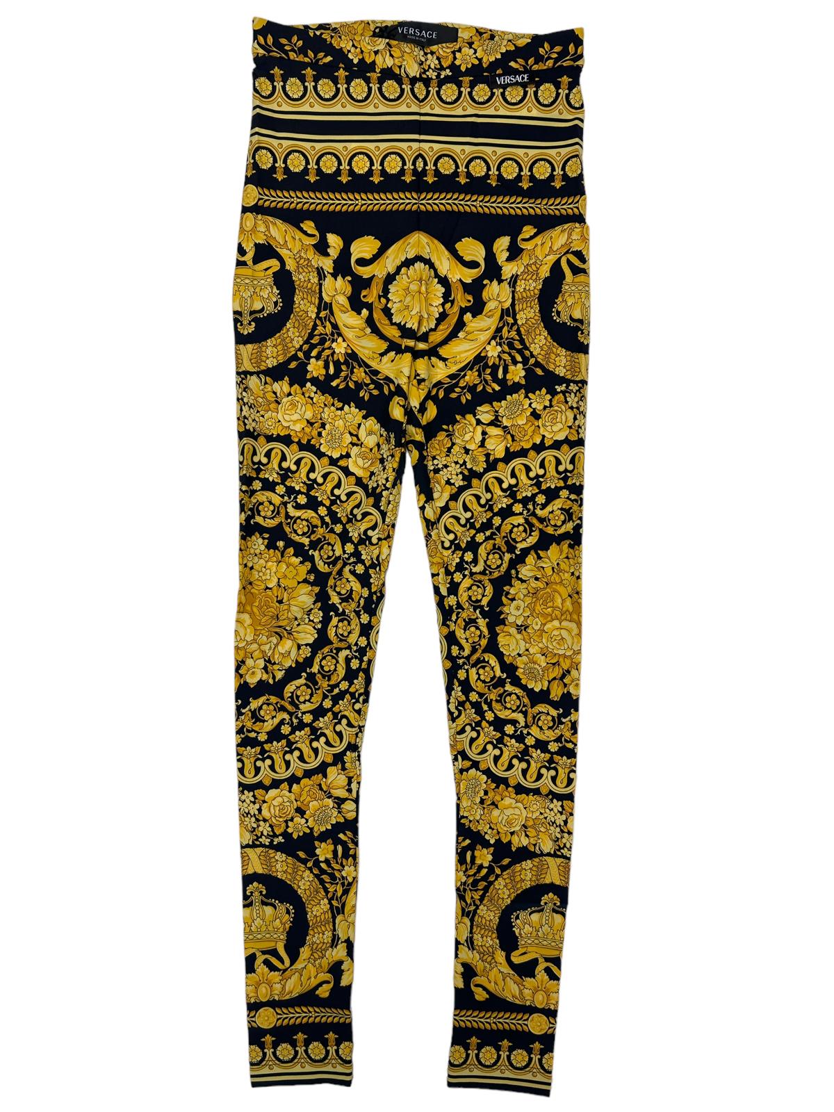 VERSACE Ladies Trouser Barocco Print Yellow Black Leggings UK4 NEW RRP 790