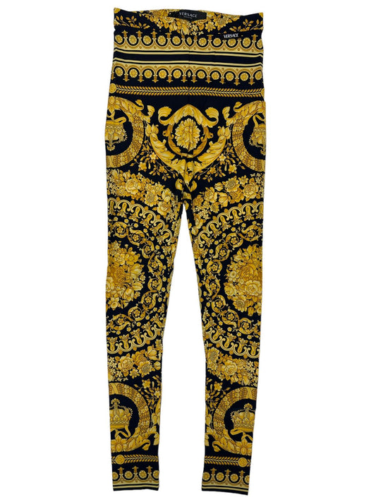 VERSACE Ladies Trouser Barocco Print Yellow Black Leggings UK4 NEW RRP 790
