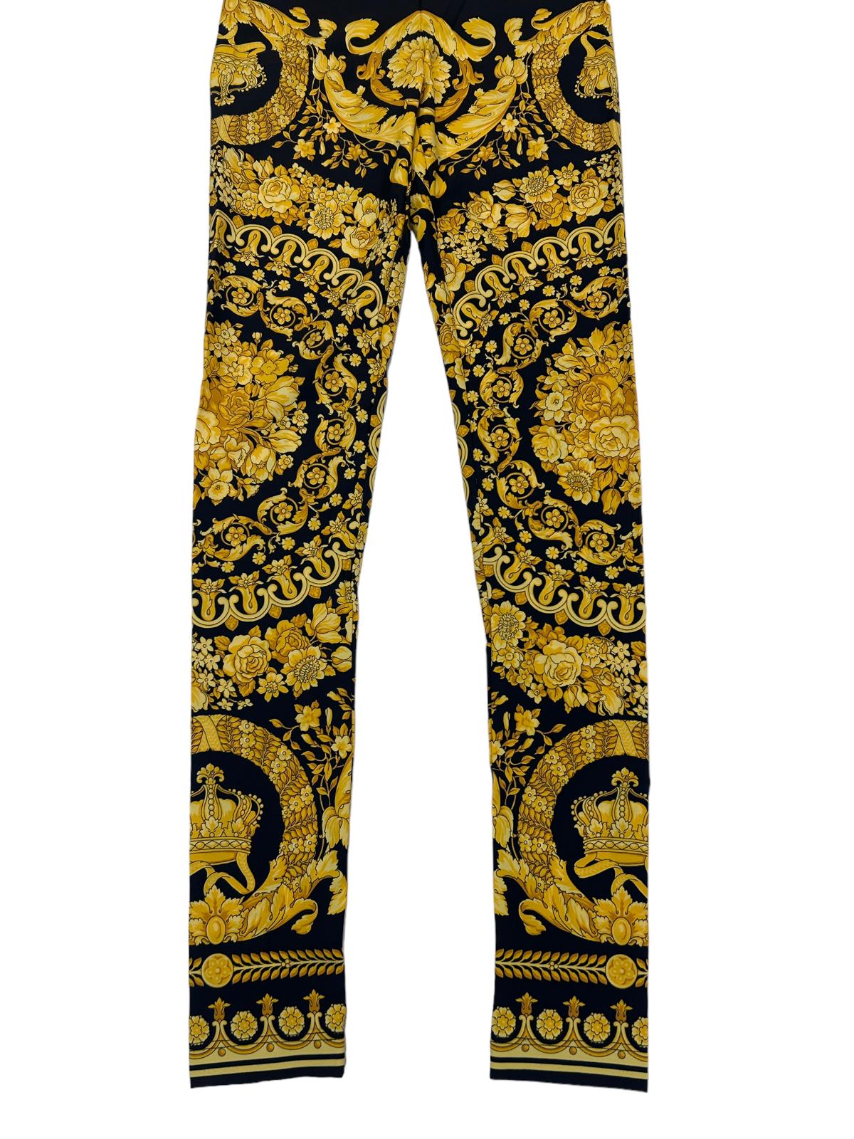 VERSACE Ladies Trouser Barocco Print Yellow Black Leggings UK4 NEW RRP 790
