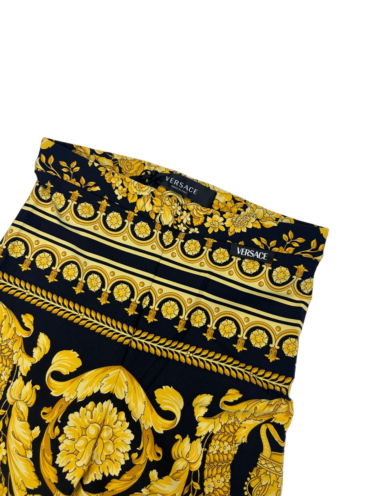 VERSACE Ladies Trouser Barocco Print Yellow Black Leggings UK4 NEW RRP 790