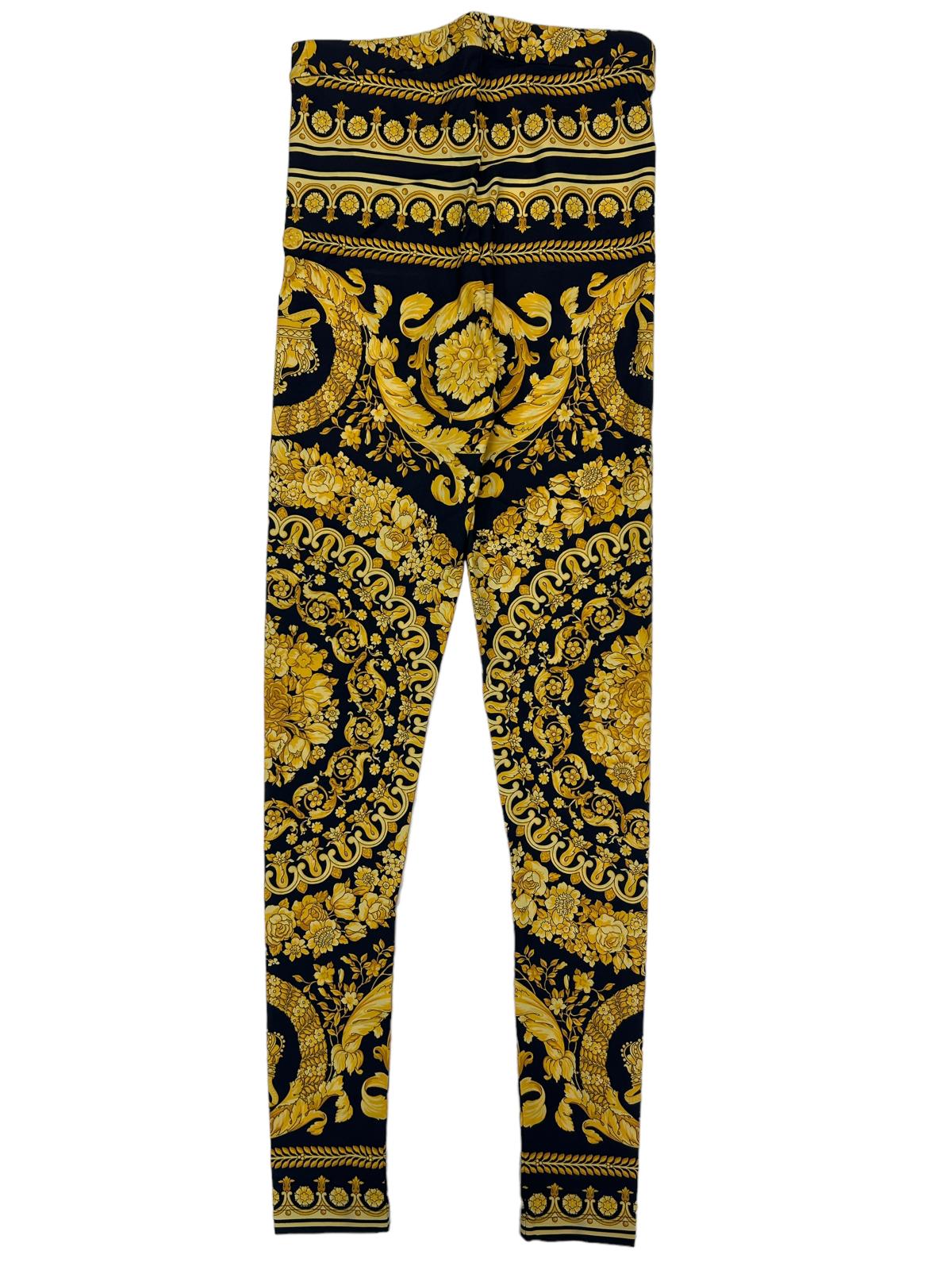 VERSACE Ladies Trouser Barocco Print Yellow Black Leggings UK4 NEW RRP 790