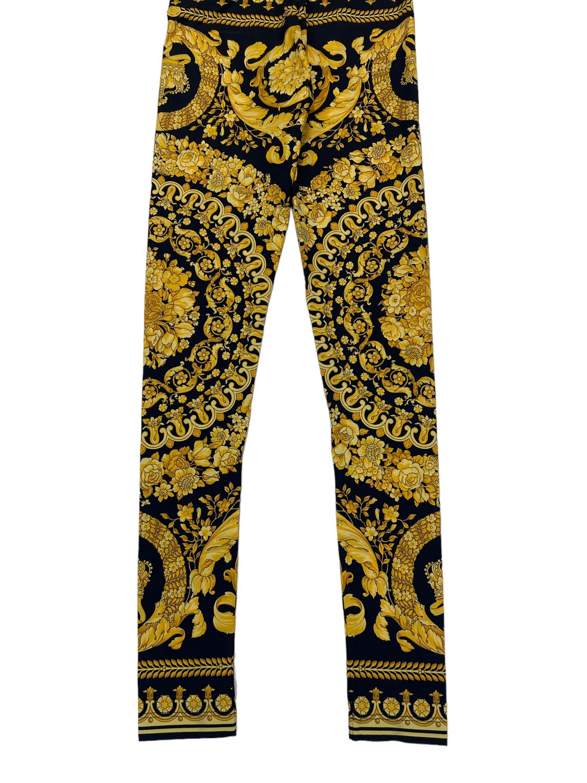 VERSACE Ladies Trouser Barocco Print Yellow Black Leggings UK4 NEW RRP 790